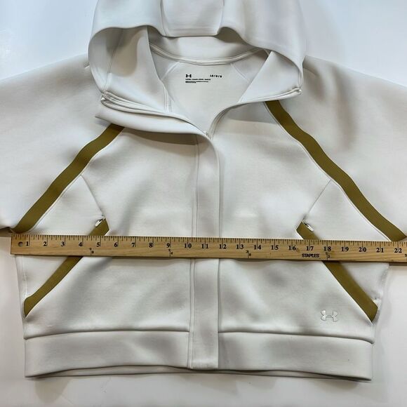 Under Armour Cream Crop Scuba Neck Hoodie Gold Stripe Accents Women’s Sz L - Picture 5 of 7